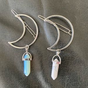 Set of two moon barrettes with crystals!